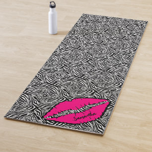 Tapete De Yoga Zebra Simples com Lábios Rosa Personalizados
