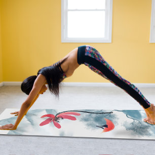 Tapete De Yoga Zen Art Red Lotus Flower Mountain Fundo