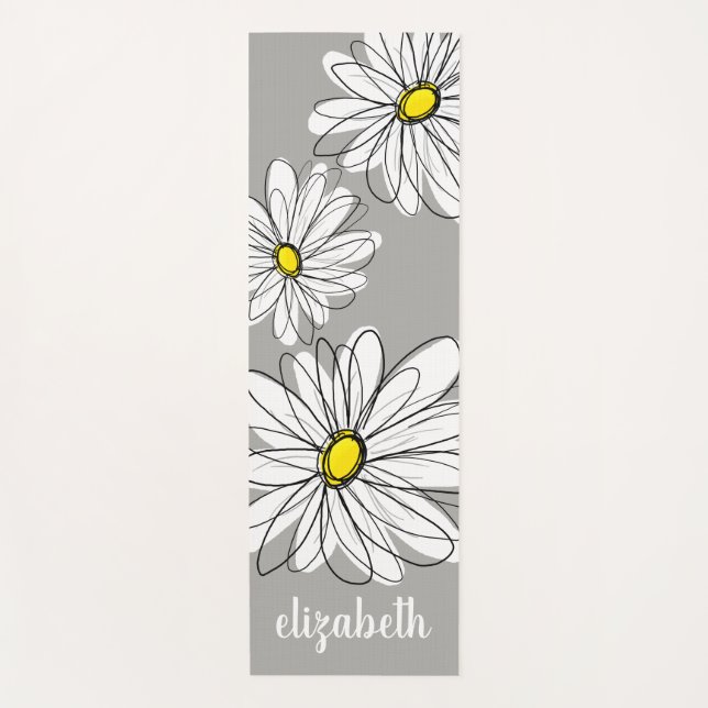 Tapete De Yoga Zen Trendy Daisy com cinza e amarelo (Frente)