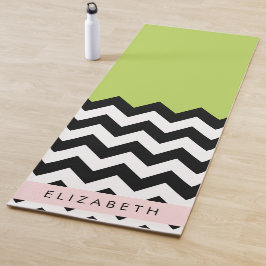 Tapete De Yoga Zigzag preto-e-branco, Chevron, verde, seu nome