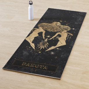Tapete De Yoga Zodiac Gemini   Astrologia Cósmica Dourada e Negra