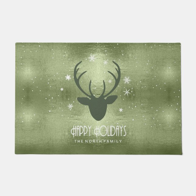 Tapete Deer Antlers Silhouette & Snowflakes Green ID861 (Frente)