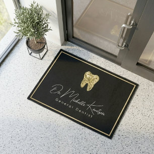 Tapete Dentista Moderno Profissional Dental Preto Dourado