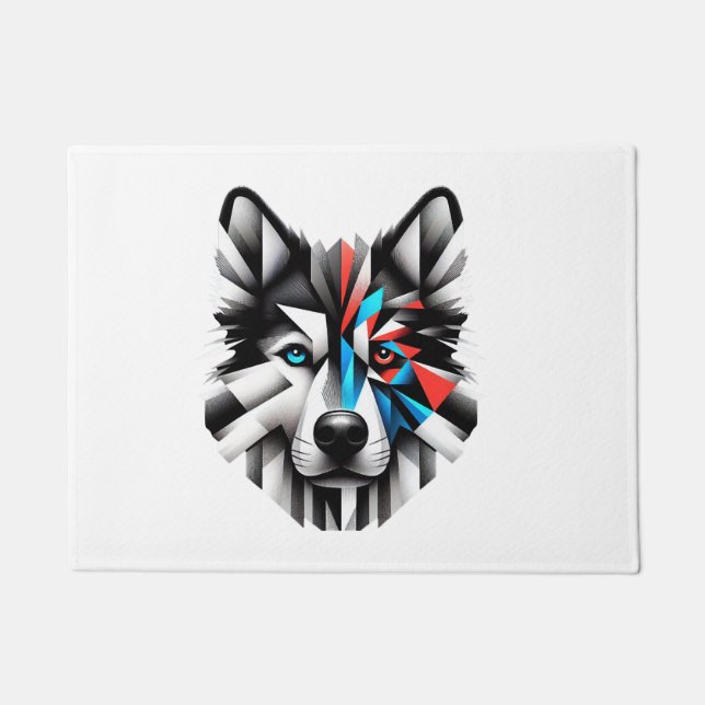Tapete Desenho de Arte Moderna Face de Husky Geométrico (Frente)