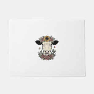 Tapete Desenho de gravura vintage de cabeça de vaca flora