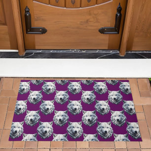 Tapete Desenho de padrão de cabeça de lobo branco roxo