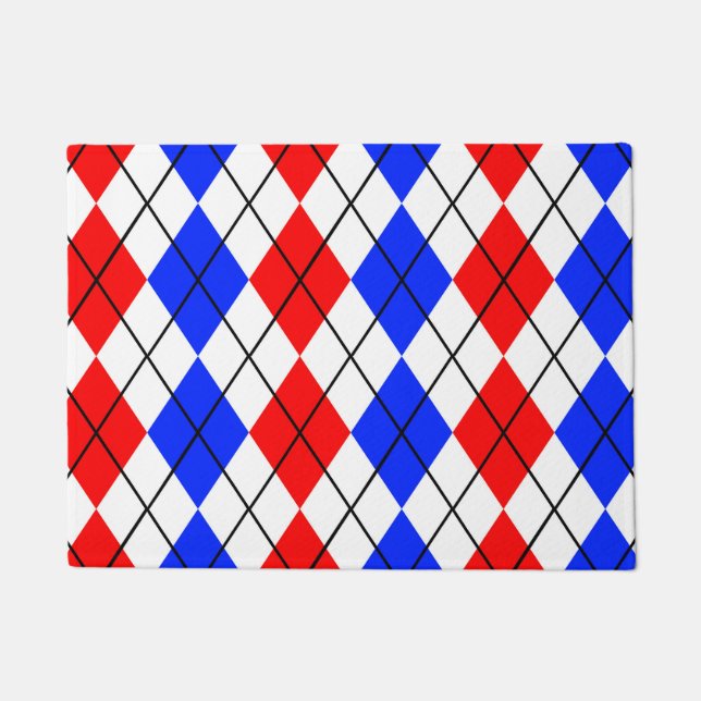 Tapete Desenho Xadrez Argyle Vermelho Azul Branco (Frente)