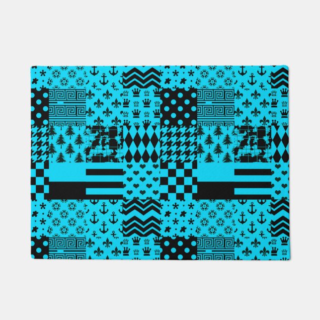 Tapete Design de Correção de Padrões Mistos Azul Preto (Frente)