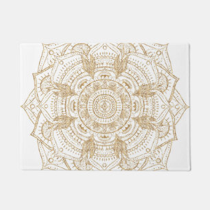 Tapete Design de Desenho de Mão de Mandala Branco e Dour