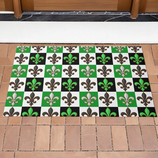 Tapete Design de Fleur-de-lis, branco-verde, com verifica (Criador carregado)