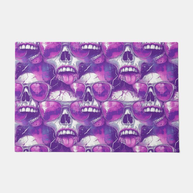 Tapete Design de padrão de caveira com óculos de sol roxo (Frente)