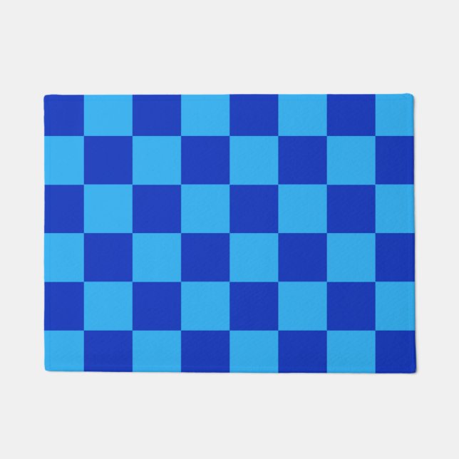 Tapete Design de Xadrez Azul Claro e Escuro (Frente)