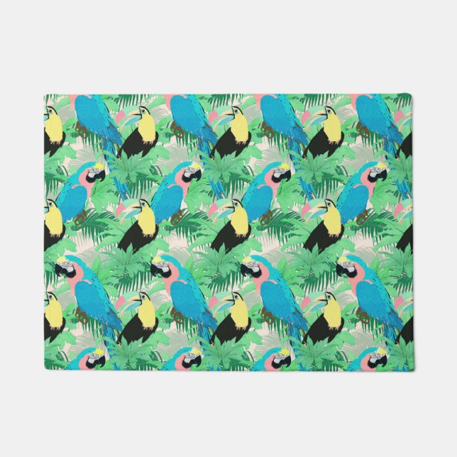 Tapete Design tropical de aves e folhas exóticas modernas (Frente)