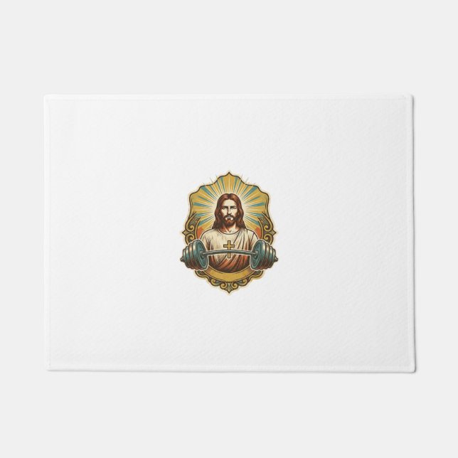 Tapete Determinado Jesus Haltere de Ferro Pesado Levantam (Frente)
