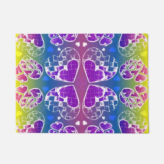 Tapete Diversão Púrpura, azul, corações brancos amarelos (Frente)