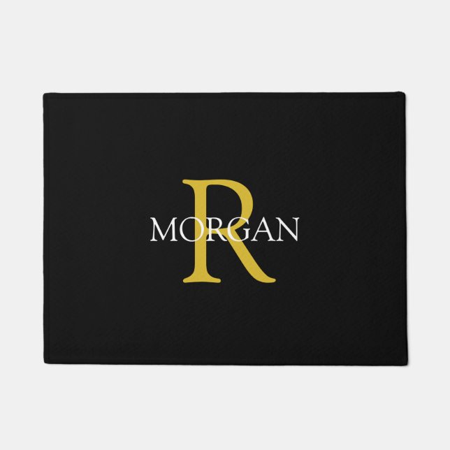 Tapete DIY Elegante Monograma Dourado e Nome Branco, Pret (Frente)