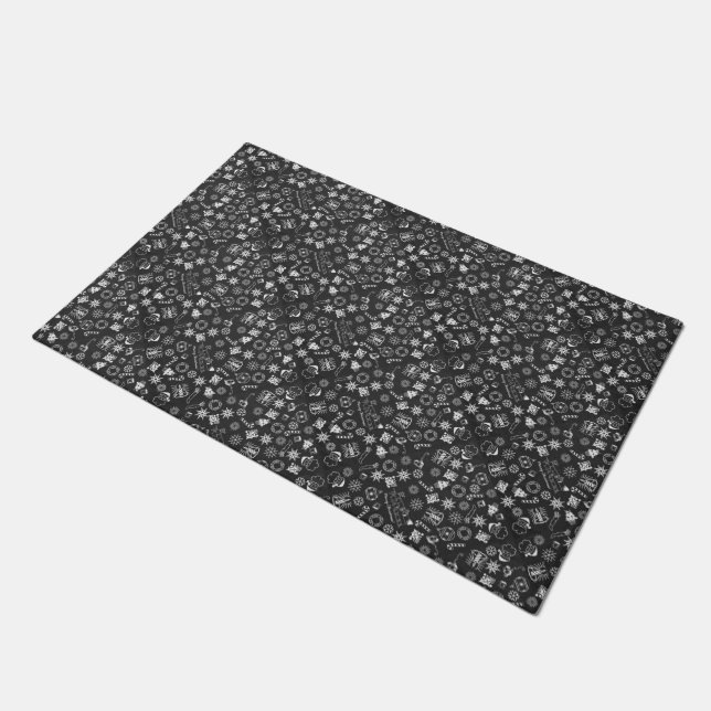 Tapete Door Mat Merry Christmas Symbels Black White (Inclinado)