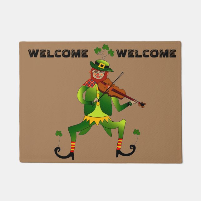 Tapete Doormat afortunado da boa vinda do Leprechaun (Frente)