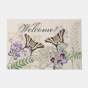 Tapete Doormat bem-vindo das flores de borboleta do