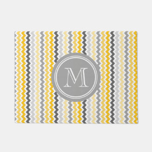 Tapete Doormat cinzento cinzento amarelo do monograma de