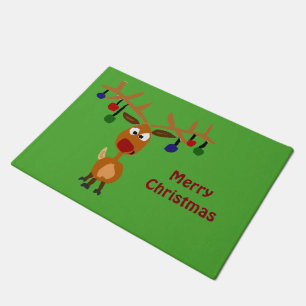 Tapete Doormat com o nariz vermelho engraçado da rena de