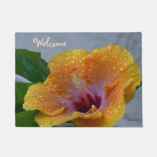 Tapete Doormat da boa vinda da flor do hibiscus