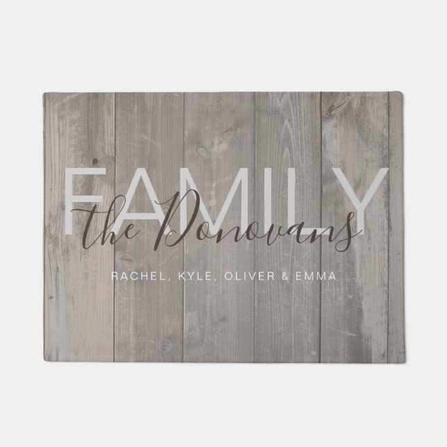 Tapete Doormat de madeira rústico da família (Frente)