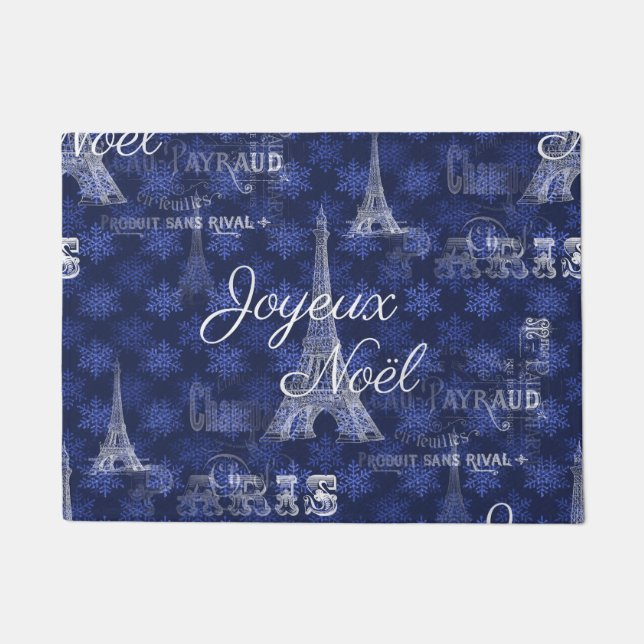 Tapete Doormat do azul do Natal de Paris Joyeux Noel (Frente)