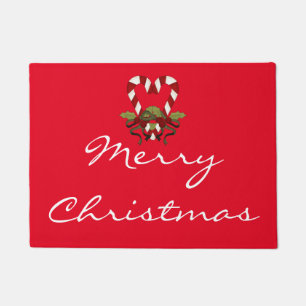 Tapete Doormat do Feliz Natal do coração do bastão de