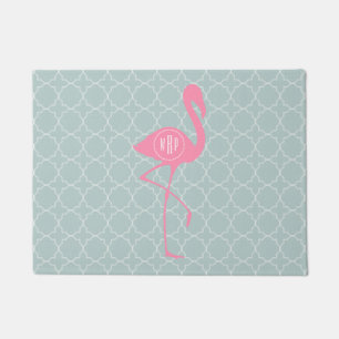 Tapete Doormat do flamingo do monograma de Quatrefoil da