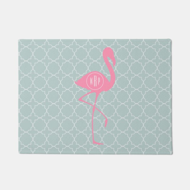 Tapete Doormat do flamingo do monograma de Quatrefoil da (Frente)