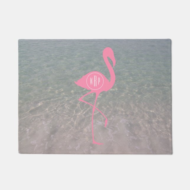 Tapete Doormat do flamingo do rosa do monograma da água (Frente)