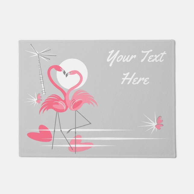 Tapete Doormat do texto do lado do amor do flamingo (Frente)