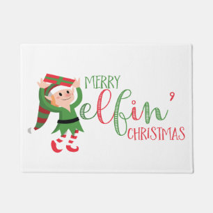 Tapete Doormat Elfin alegre do Natal do duende bonito