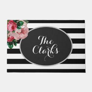 Tapete Doormat personalizado floral e das listras