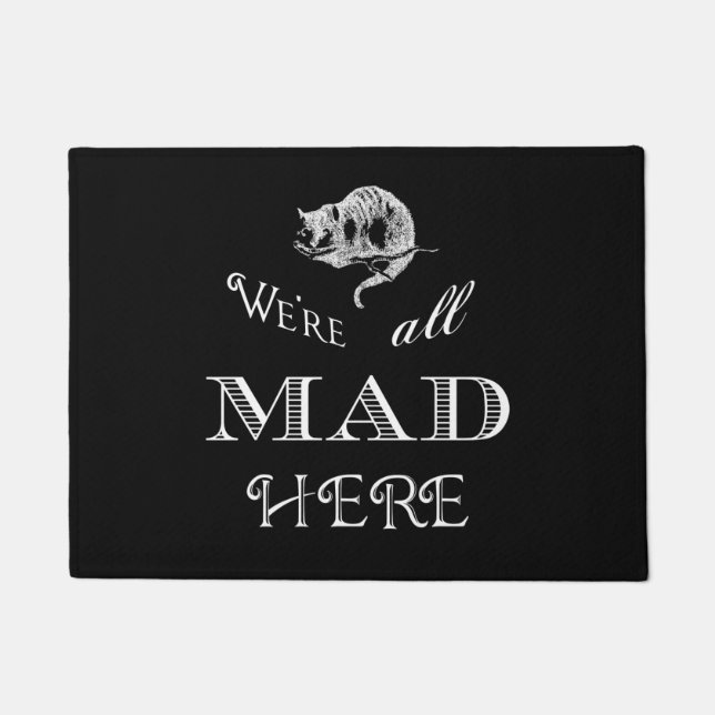 Tapete Doormat preto louco de Alice do gato de Cheshire (Frente)