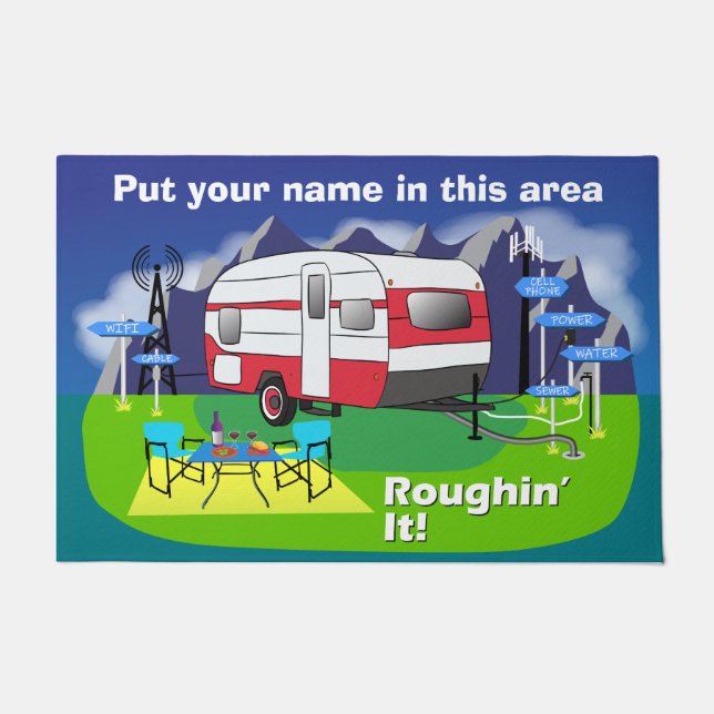 Tapete Doormat retro vermelho 24" do reboque do viagem x (Frente)