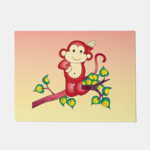 Tapete Doormat vermelho pequeno doce do animal do macaco