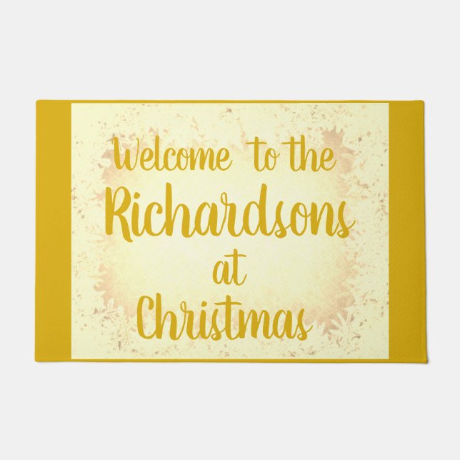 Tapete Dourada geada festiva personalizada Família Bem-vi (Frente)