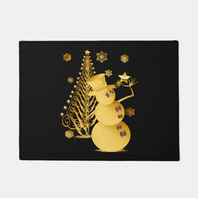Tapete Dourado Snowman e Star Tree de Natal (Frente)