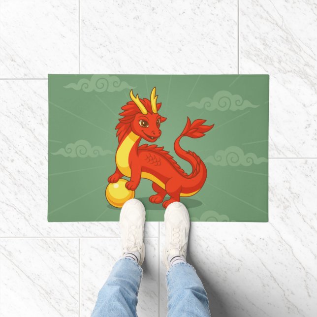 Tapete Dragão Chinês Vermelho no Verde (Interior)