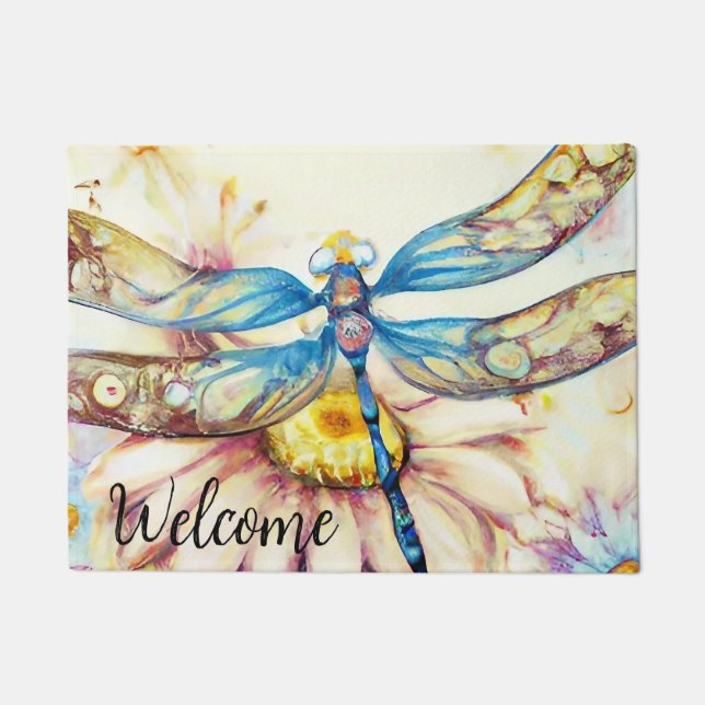 Tapete Dragonfly Blue Watercolor, Personalize Doormat (Frente)