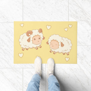 Tapete Duas Pequenas Ovelhas Bonitas, Amarelas