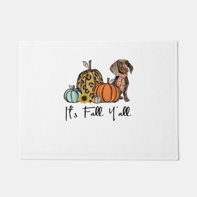 Tapete É "Queda Y'all Yellow Dachshund Dog Leopard Pumpk" (Frente)