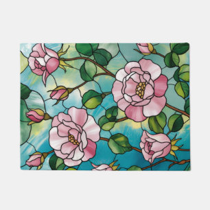 Tapete Efeito de Vitral Floral Flores Rosadas Botânico