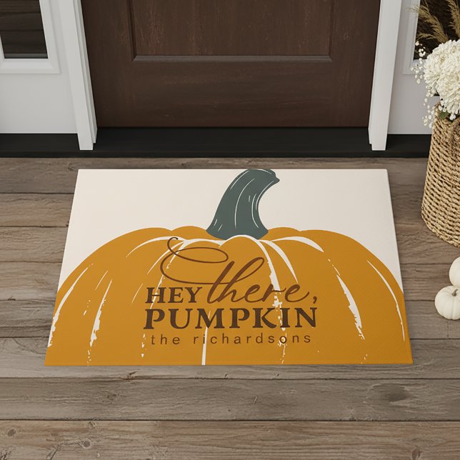 Tapete Ei Lá Pumpkin Personalizado Fall (Shown on a 24" x 36" doormat)