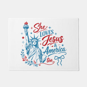 Tapete Ela Ama Jesus e a América Também 4 de Julho Cristo