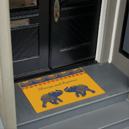 Tapete Elefantes amarelados, dourados e azuis personaliza