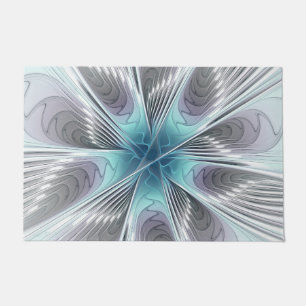 Tapete Elegance Modern Blue Cinza White Fractal Art Flowe