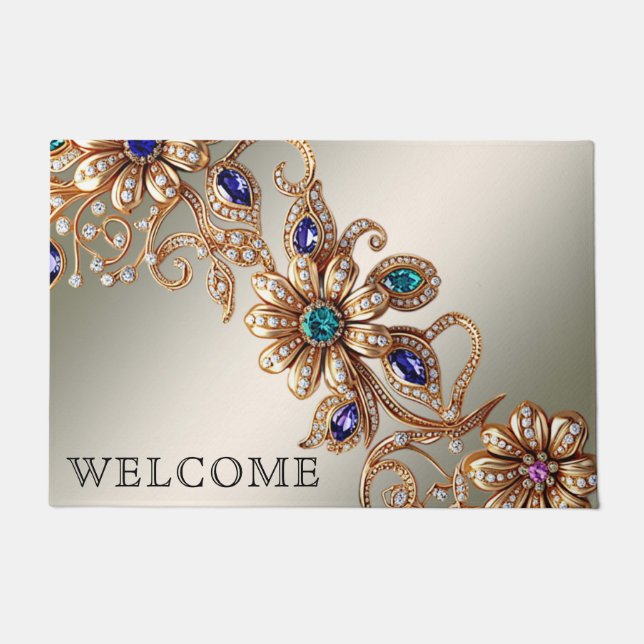 Tapete Elegant Gold Jewel Flowers Doormat (Frente)